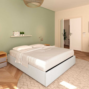 Baldiflex letto contenitore king size queen size senza testata in ecopelle Cloe bianco da sinistra con materasso