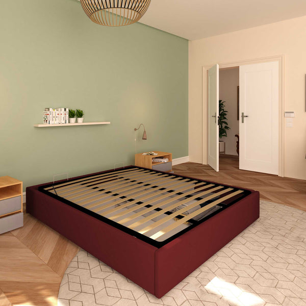 Baldiflex letto contenitore king size queen size senza testata in ecopelle Cloe bordeaux da sinistra