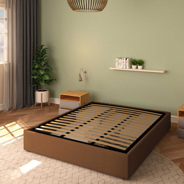 Baldiflex letto contenitore matrimoniale senza testata in ecopelle Cloe caffè da destra