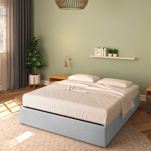 Baldiflex letto contenitore king size queen size senza testata in ecopelle Cloe grigio chiaro da destra con materasso