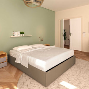 Baldiflex letto contenitore king size queen size senza testata in ecopelle Cloe grigio talpa da sinistra con materasso