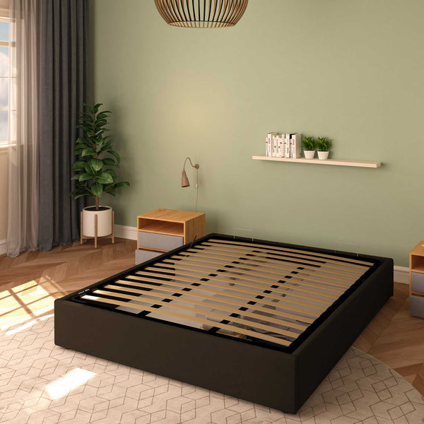 Baldiflex letto contenitore king size queen size senza testata in ecopelle Cloe marrone scuro da destra