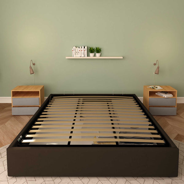 Baldiflex letto contenitore king size queen size senza testata in ecopelle Cloe marrone scuro frontale