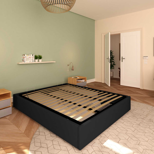 Baldiflex letto contenitore king size queen size senza testata in ecopelle Cloe nero da sinistra
