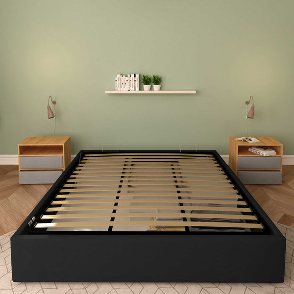 Baldiflex letto contenitore king size queen size senza testata in ecopelle Cloe nero frontale