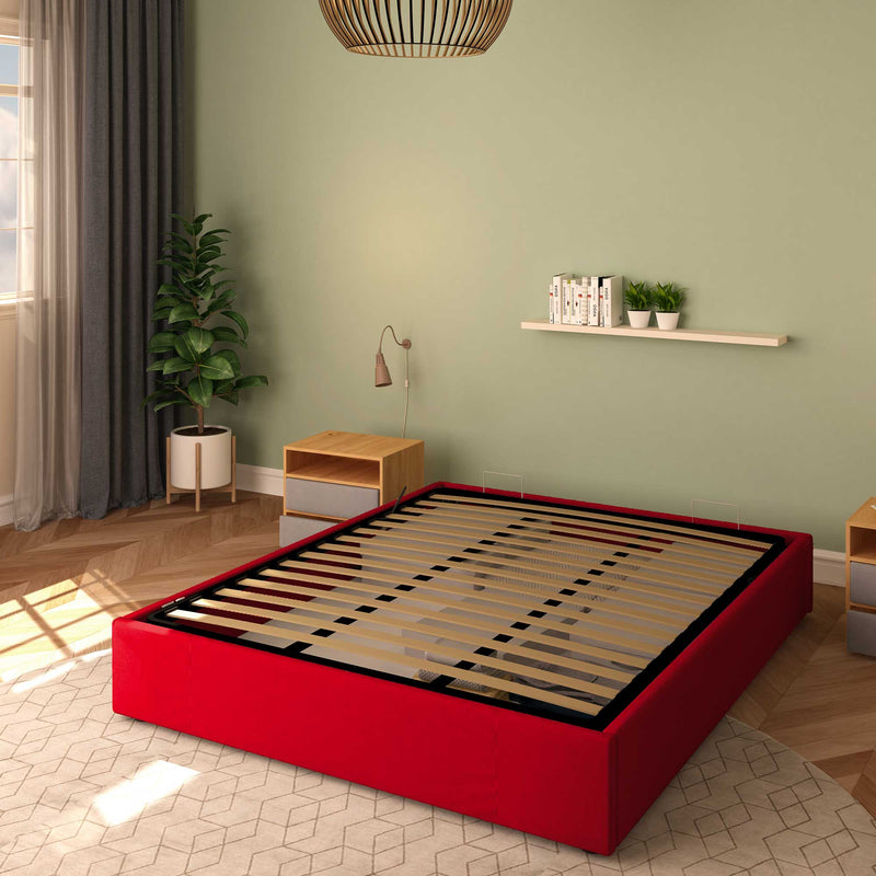 Baldiflex letto contenitore king size queen size senza testata in ecopelle Cloe rosso da destra