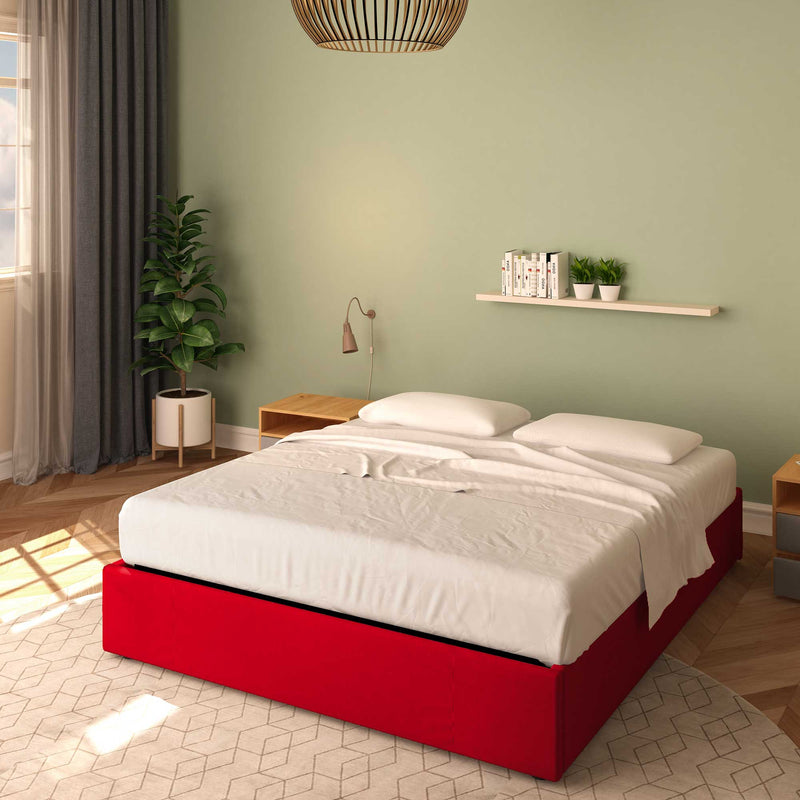 Baldiflex letto contenitore king size queen size senza testata in ecopelle Cloe rosso da destra con materasso