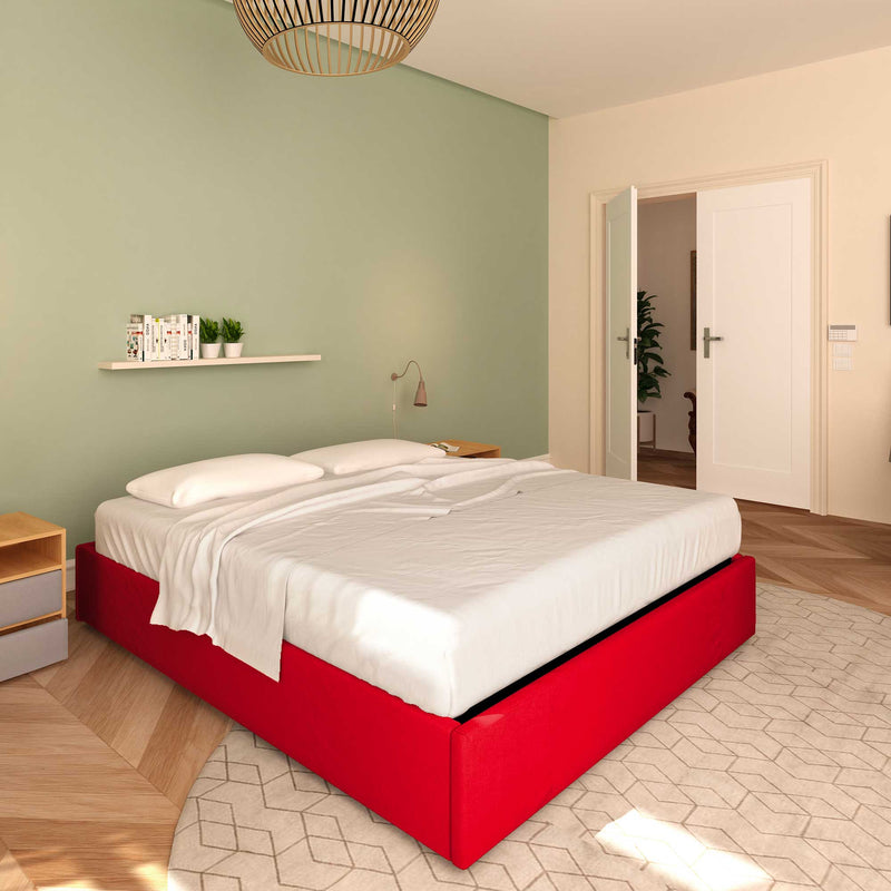 Baldiflex letto contenitore king size queen size senza testata in ecopelle Cloe rosso da sinistra con materasso