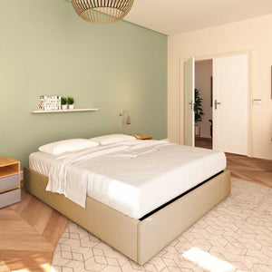 Baldiflex letto contenitore piazza e mezza senza testata in ecopelle Cloe beige da sinistra con materasso