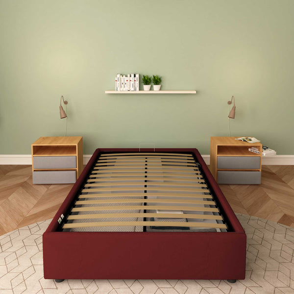Baldiflex letto contenitore piazza e mezza senza testata in ecopelle Cloe bordeaux frontale