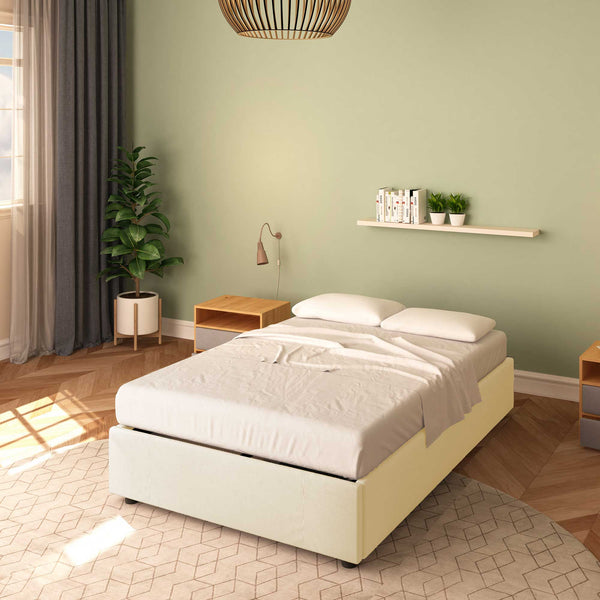 Baldiflex letto contenitore piazza e mezza senza testata in ecopelle Cloe crema da destra