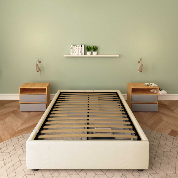 Baldiflex letto contenitore piazza e mezza senza testata in ecopelle Cloe crema frontale