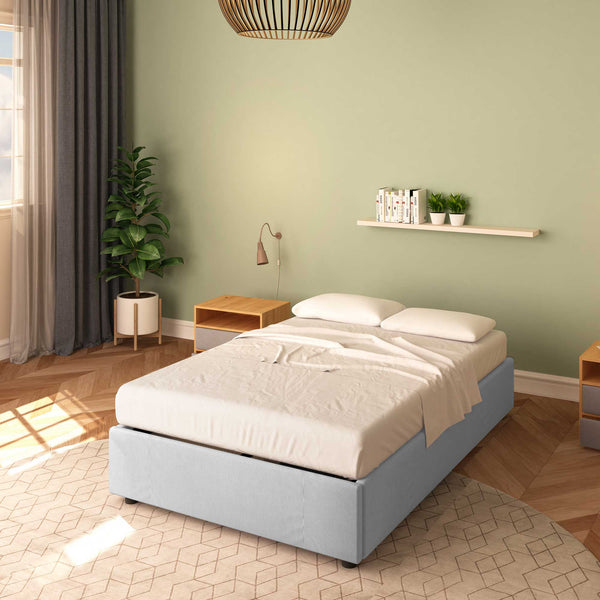 Baldiflex letto contenitore piazza e mezza senza testata in ecopelle Cloe grigio chiaro da destra