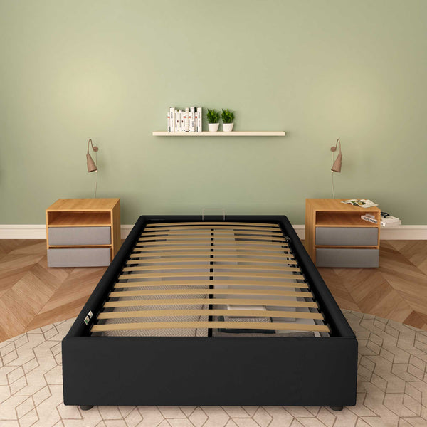 Baldiflex letto contenitore piazza e mezza senza testata in ecopelle Cloe nero frontale