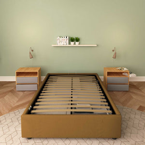 Baldiflex letto contenitore piazza e mezza senza testata in ecopelle Cloe nocciola frontale