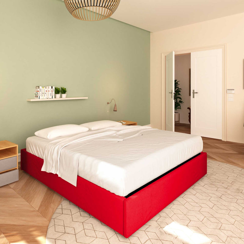 Baldiflex letto contenitore piazza e mezza senza testata in ecopelle Cloe rosso da sinistra con materasso