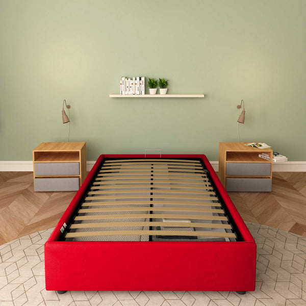 Baldiflex letto contenitore piazza e mezza senza testata in ecopelle Cloe rosso frontale