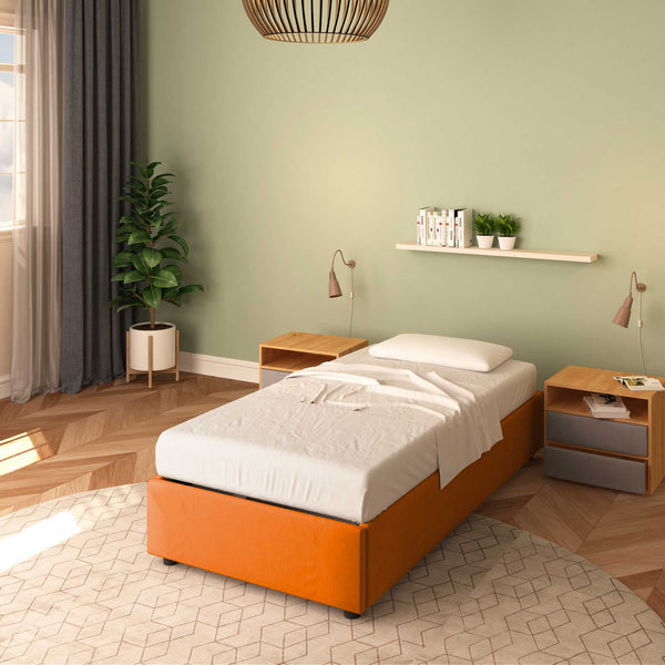 Baldiflex letto contenitore singolo senza testata in ecopelle Cloe arancione da destra