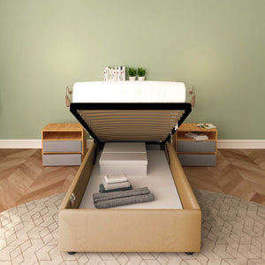 Letto contenitore senza testata singolo in ecopelle ignifugo Degas