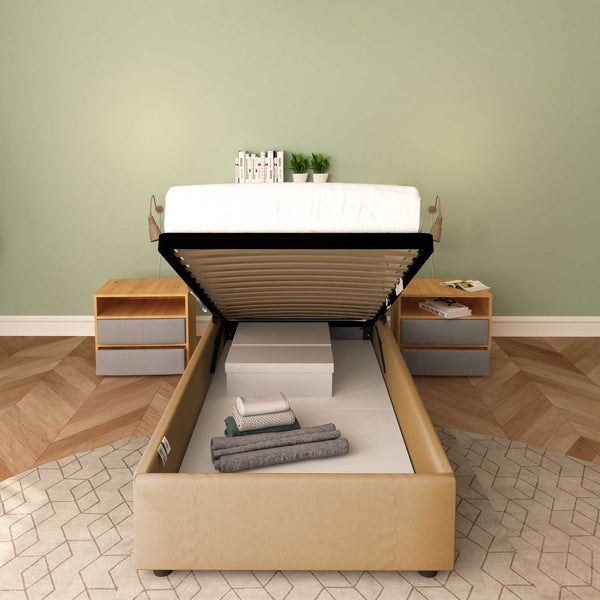 Letto contenitore senza testata singolo in ecopelle ignifugo Degas