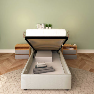 Letto contenitore senza testata singolo in ecopelle ignifugo Degas