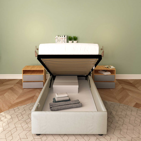 Letto contenitore senza testata singolo in ecopelle ignifugo Degas