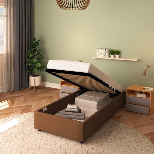 Baldiflex letto contenitore singolo senza testata in ecopelle Cloe caffè da destra