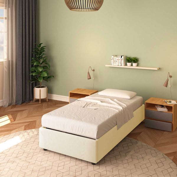 Baldiflex letto contenitore singolo senza testata in ecopelle Cloe crema da destra