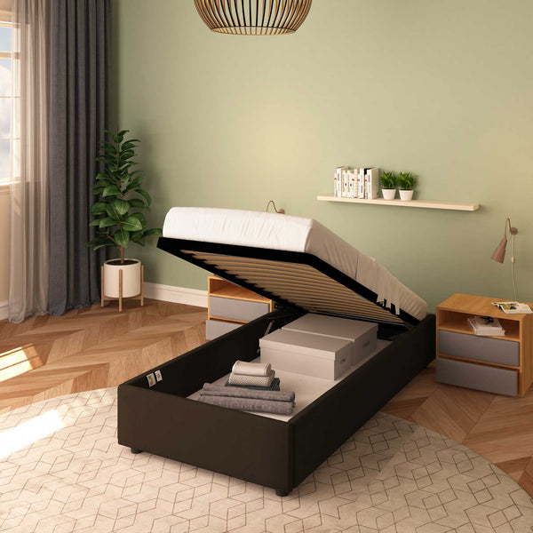 Baldiflex letto contenitore singolo senza testata in ecopelle Cloe marrone scuro da destra