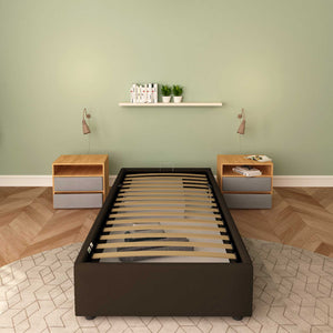 Baldiflex letto contenitore singolo senza testata in ecopelle Cloe marrone scuro frontale