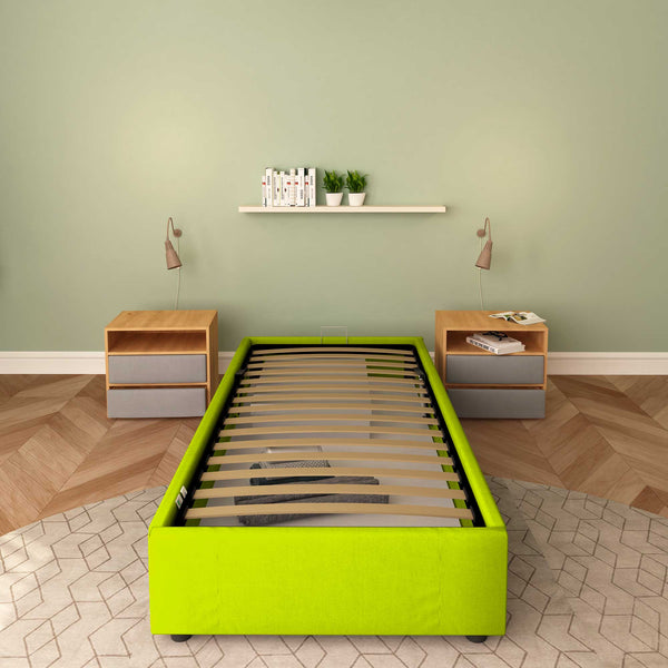 Baldiflex letto contenitore singolo senza testata in ecopelle Cloe verde mela frontale