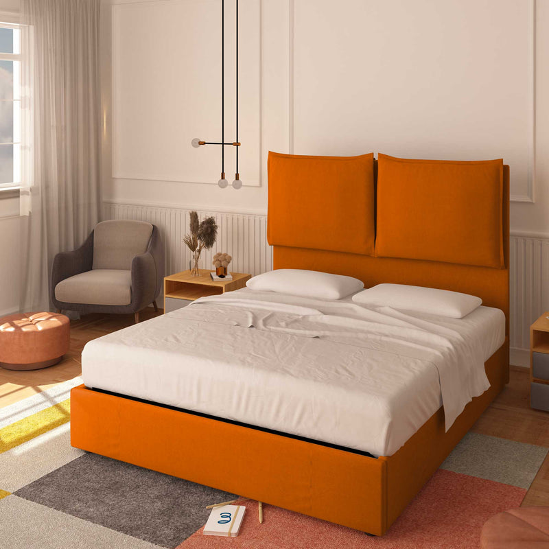 baldiflex letto king size queen size in ecopelle arancione Diana XL