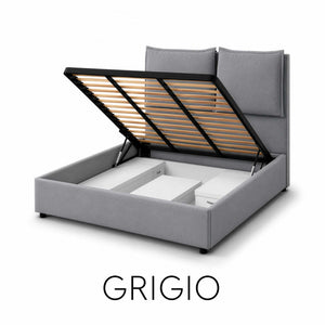 Letto contenitore matrimoniale in tessuto Licia XL