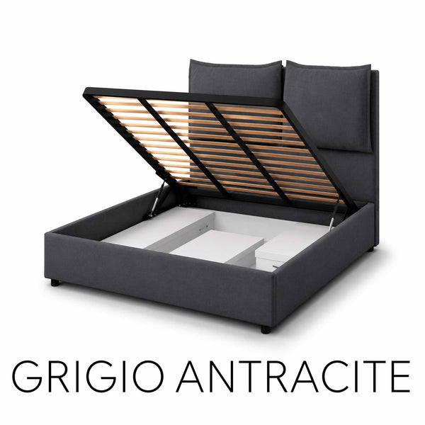 Letto contenitore matrimoniale in tessuto Licia XL