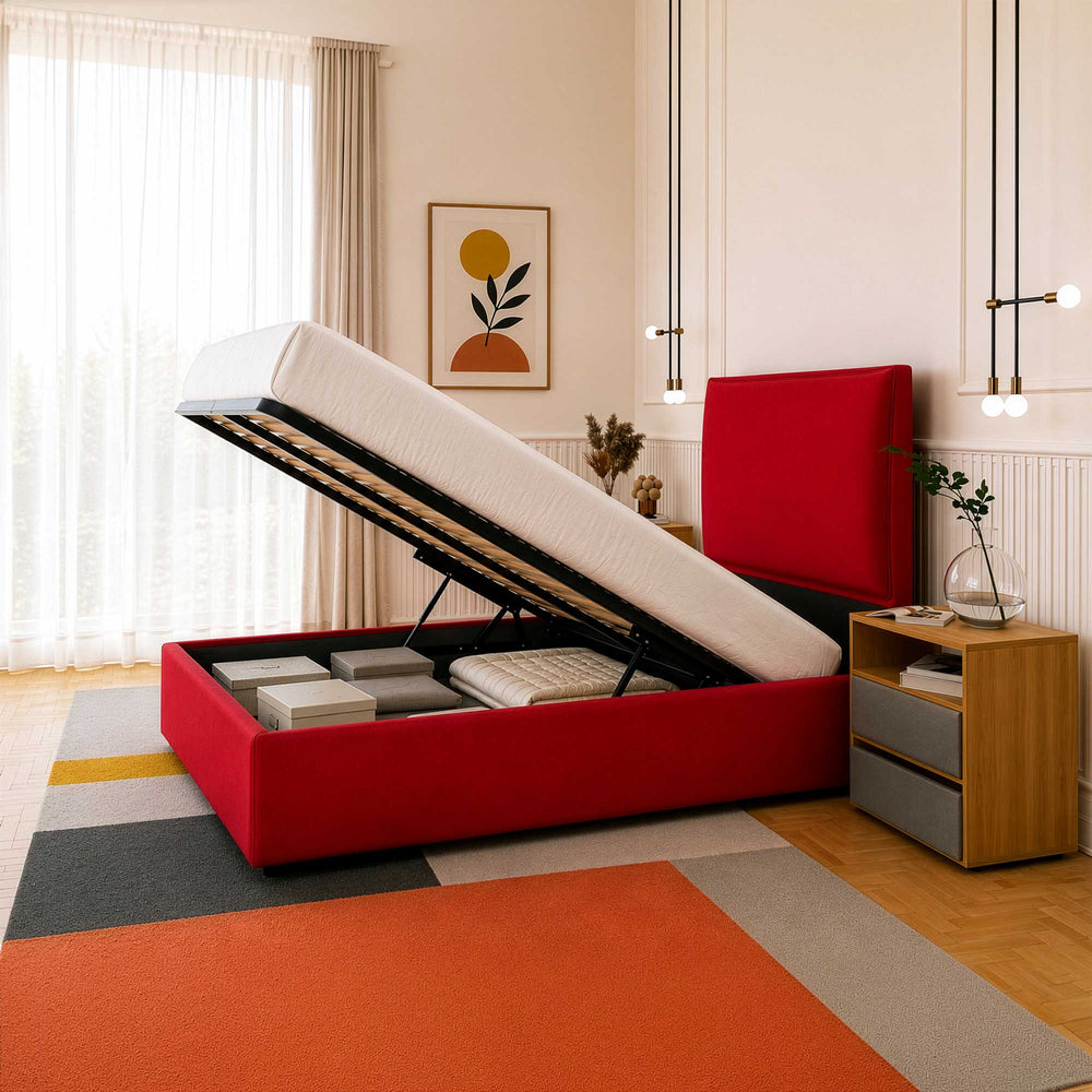 Queen size storage bed in Licia XL fabric