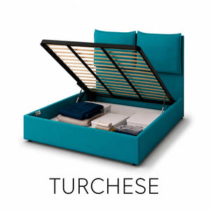 Letto contenitore matrimoniale in tessuto Licia XL