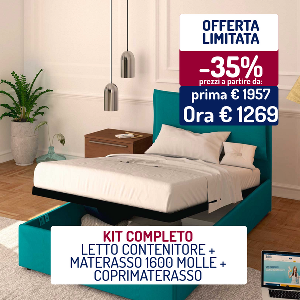 Container bed one and a half size Licia + Bros 1600 spring mattress + Mattress cover