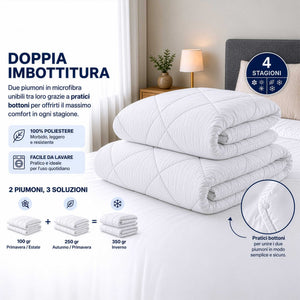 Piumone 4 Stagioni con 2 Piumoni Unibili in Microfibra 250 gr + 100 gr