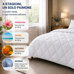 Piumone 4 Stagioni con 2 Piumoni Unibili in Microfibra 250 gr + 100 gr