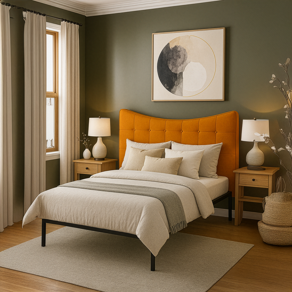 Testata letto matrimoniale in tessuto imbottita Moon