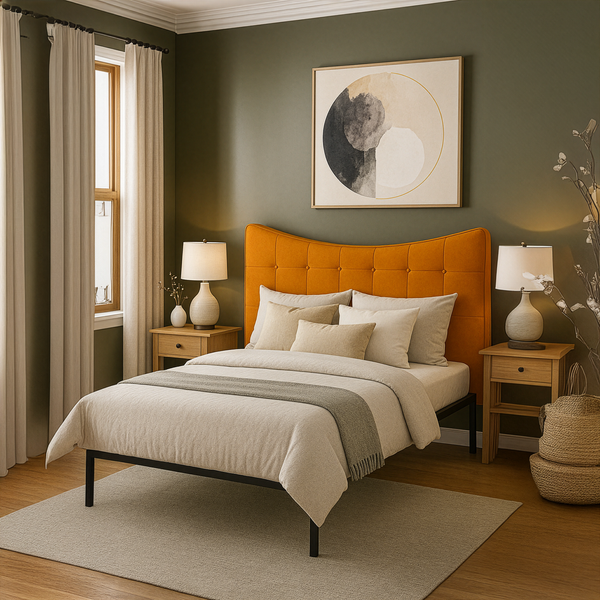 Upholstered fabric double bed headboard Moon