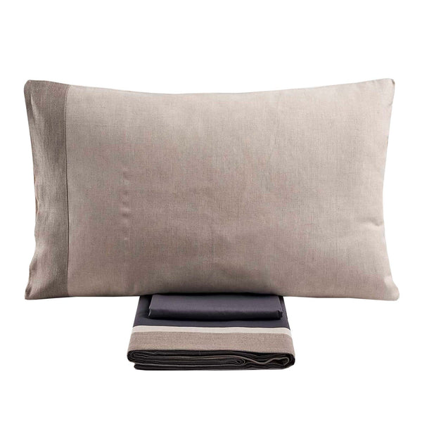 Baldiflex completo letto in puro cotone Aida con lenzuola e federe con balza grigio scuro