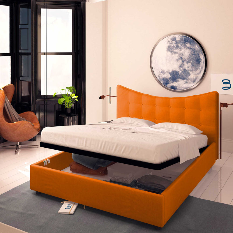 Baldiflex letto contenitore king size in ecopelle Moon arancione