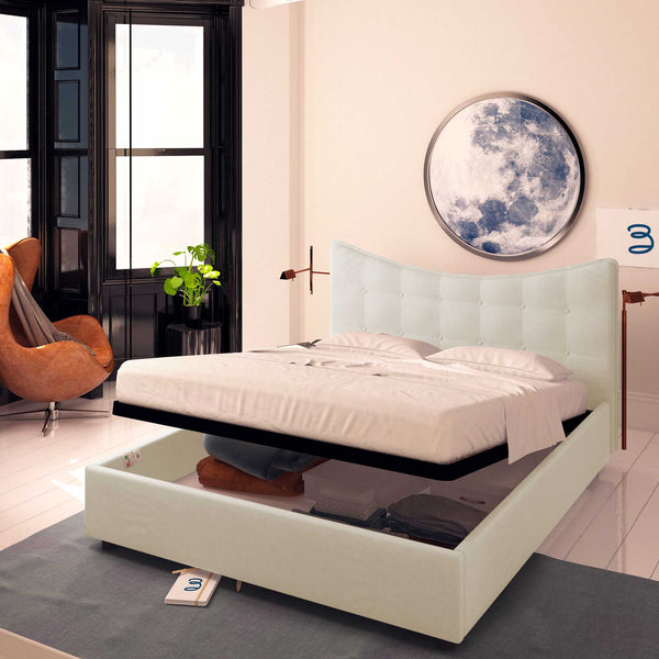 Baldiflex letto contenitore king size in ecopelle Moon beige chiaro