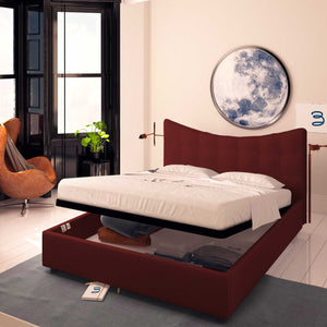 Baldiflex letto contenitore king size in ecopelle Moon bordeaux