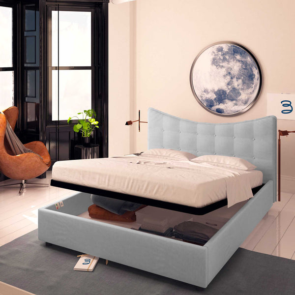Baldiflex letto contenitore king size in ecopelle Moon grigio chiaro
