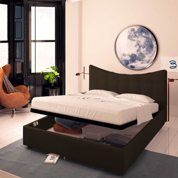 Baldiflex letto contenitore king size in ecopelle Moon marrone scuro