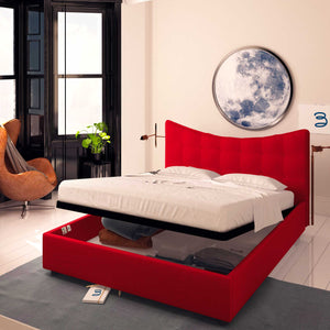 Baldiflex letto contenitore king size in ecopelle Moon rosso