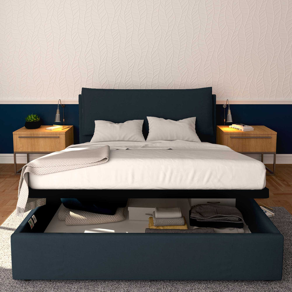 Baldiflex letto contenitore king size in ecopelle sfoderabile Giuliano blu notte