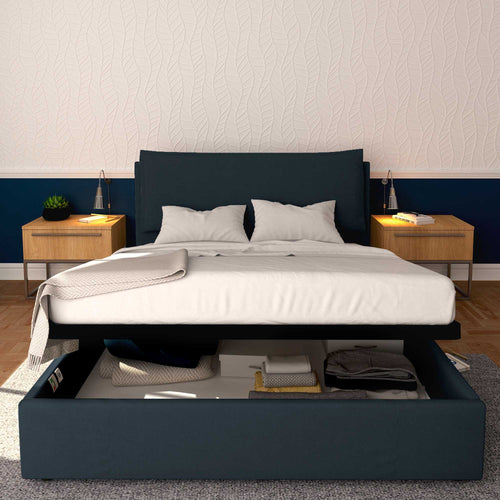 Baldiflex letto contenitore king size in ecopelle sfoderabile Giuliano blu notte